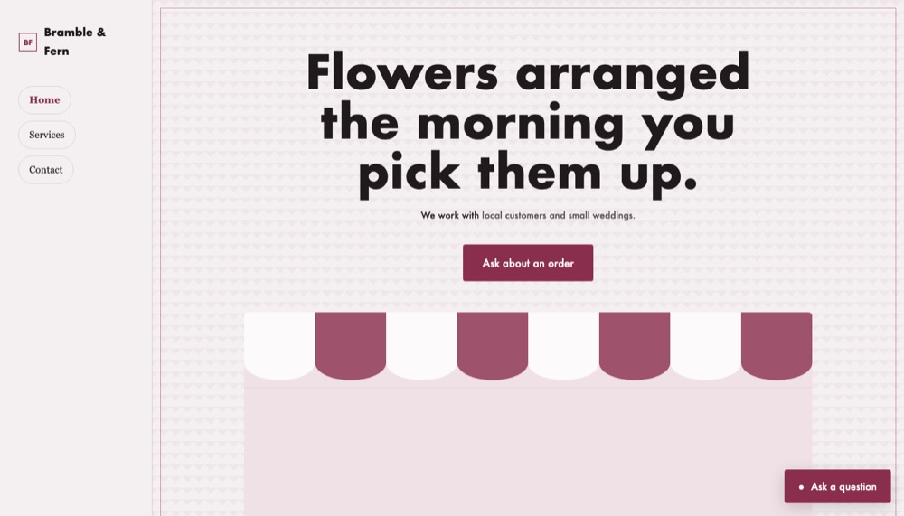 A demonstration build for Bramble & Fern, independent florist.