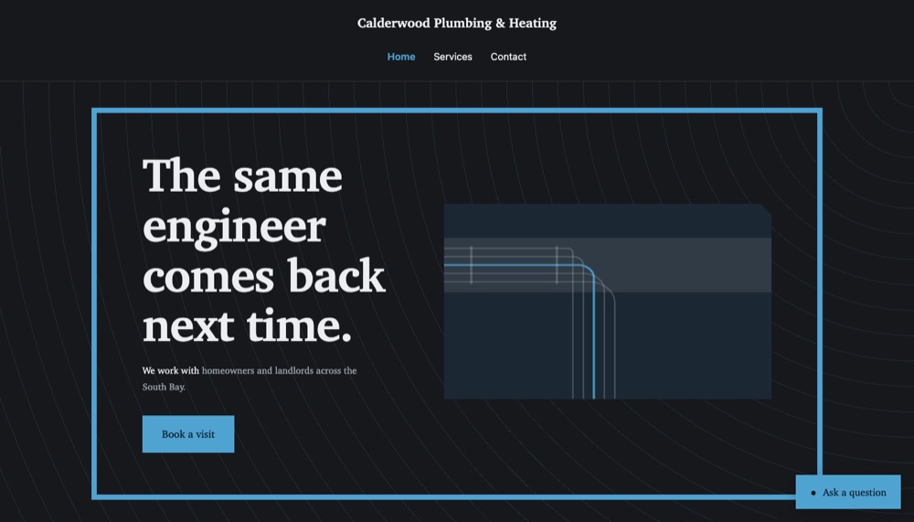 A demonstration build for Calderwood Plumbing & Heating, plumbing.