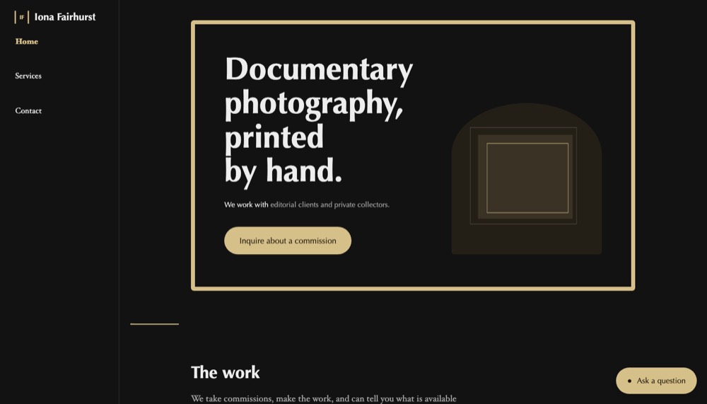 A demonstration build for Iona Fairhurst, documentary photography.