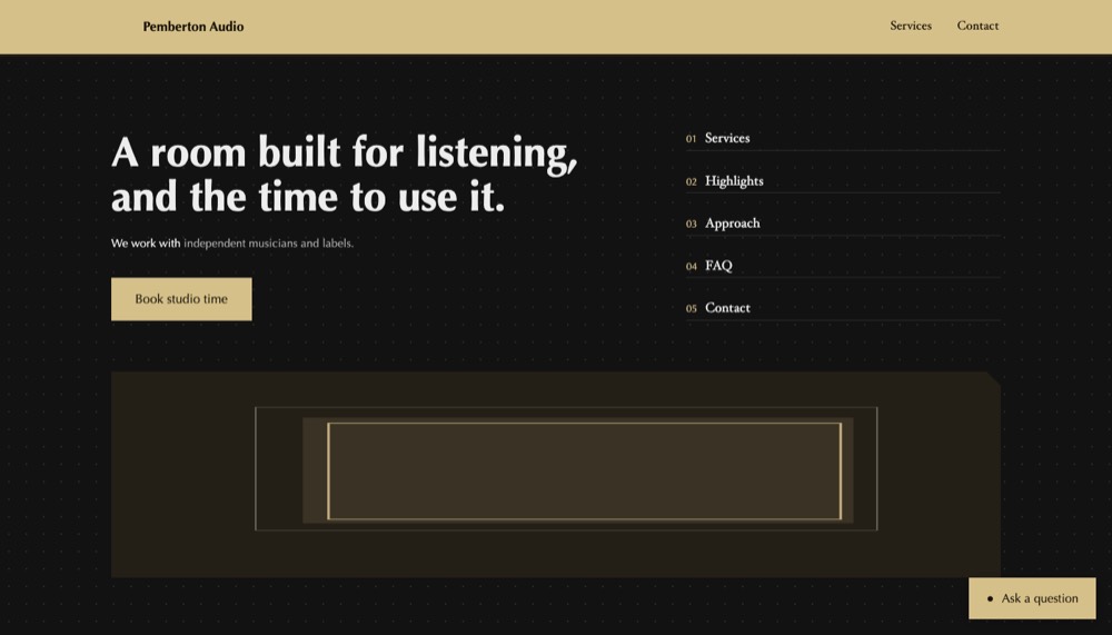 A demonstration build for Pemberton Audio, recording studio.